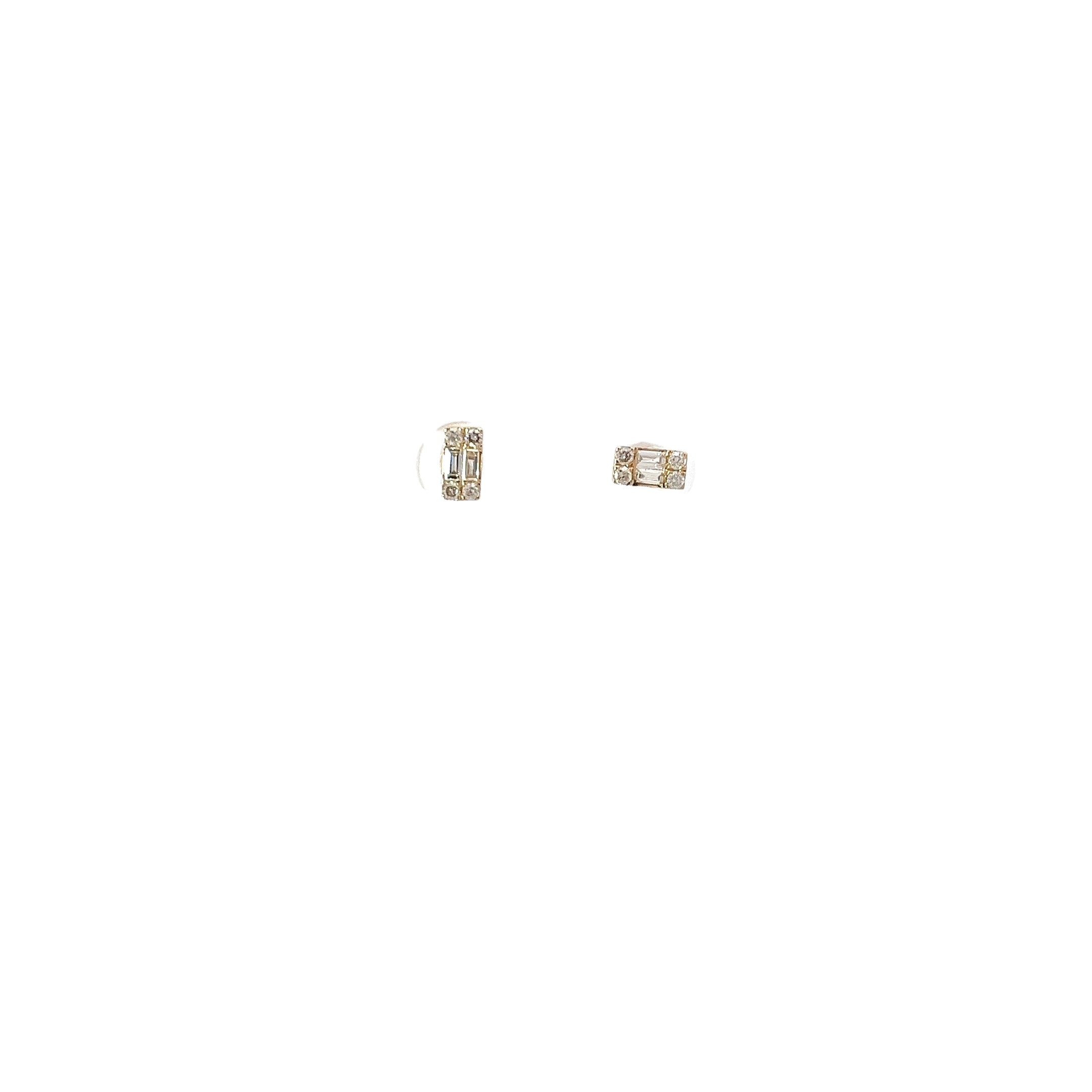 14k Yellow Gold .30ct G VS2 Baguette/ Round Stud Earrings