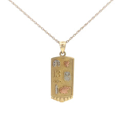 10k Yellow Gold Multi Lucky Charm Dog Tag Pendant 3.5 Gram