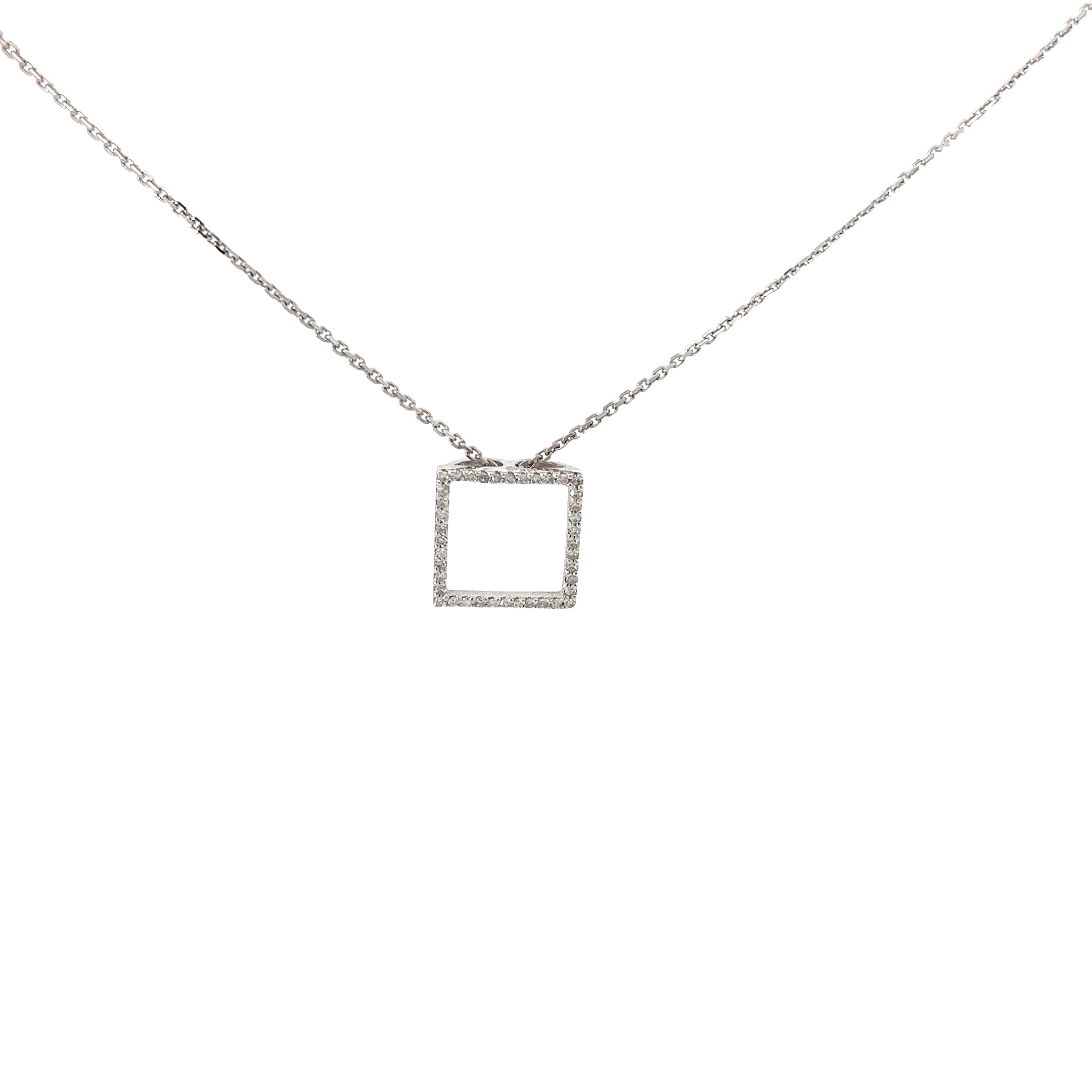 14k White Gold .25ct G VS2 Round Diamond Square Necklace