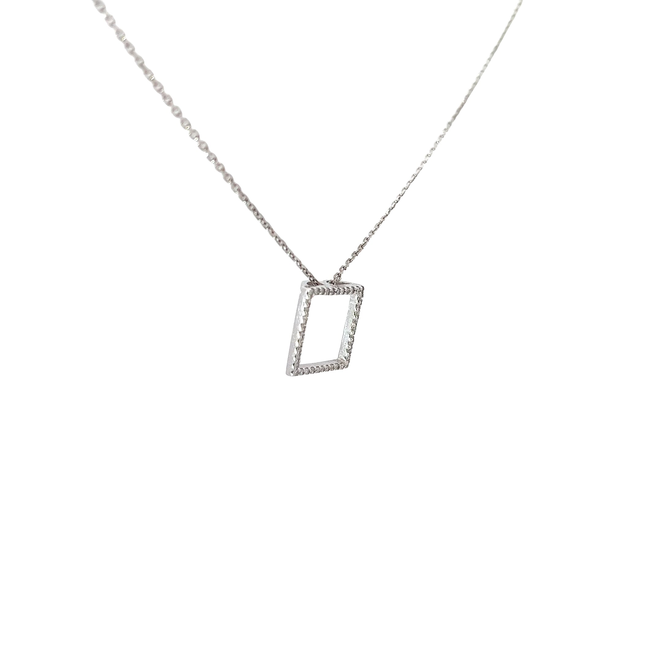 14k White Gold .25ct G VS2 Round Diamond Square Necklace