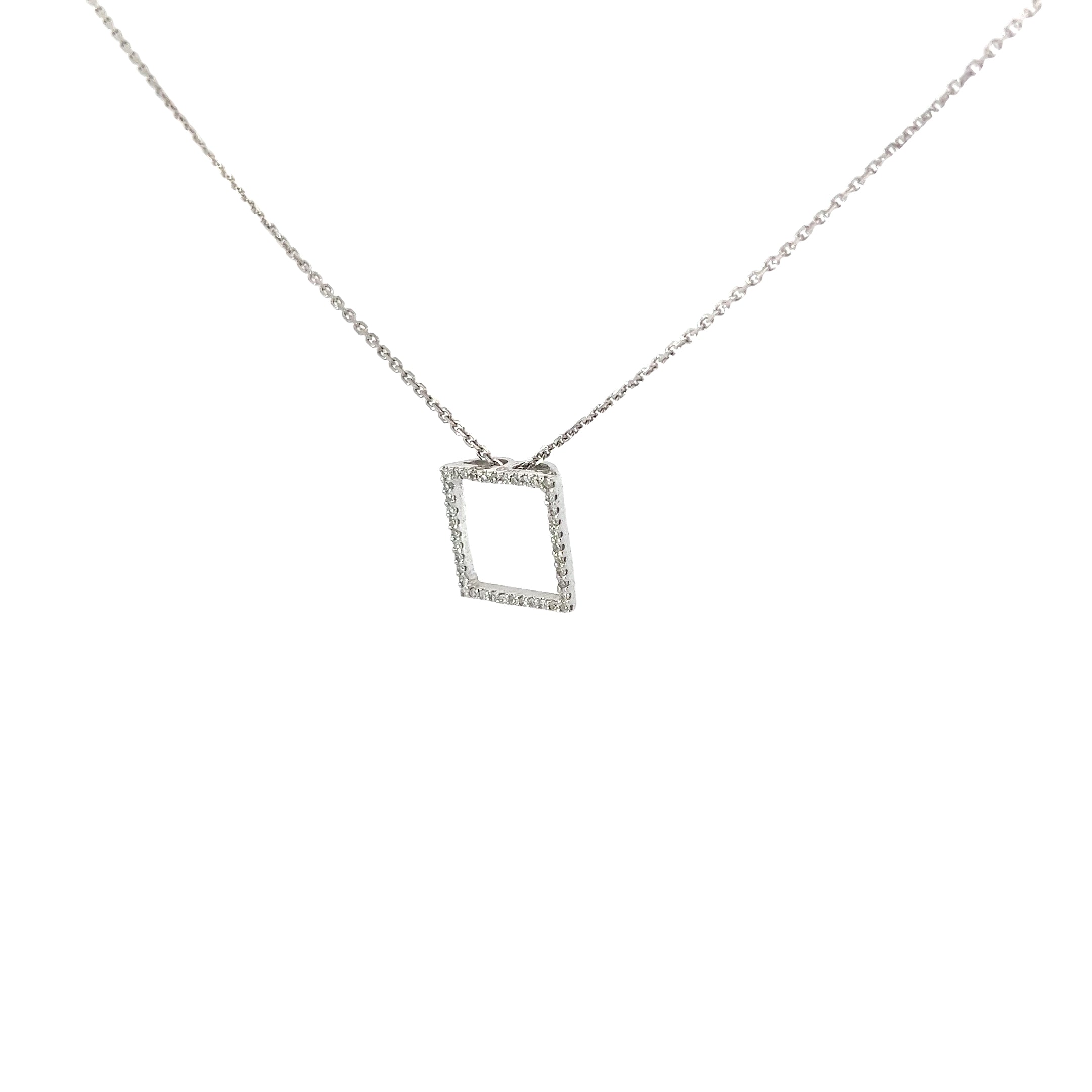 14k White Gold .25ct G VS2 Round Diamond Square Necklace