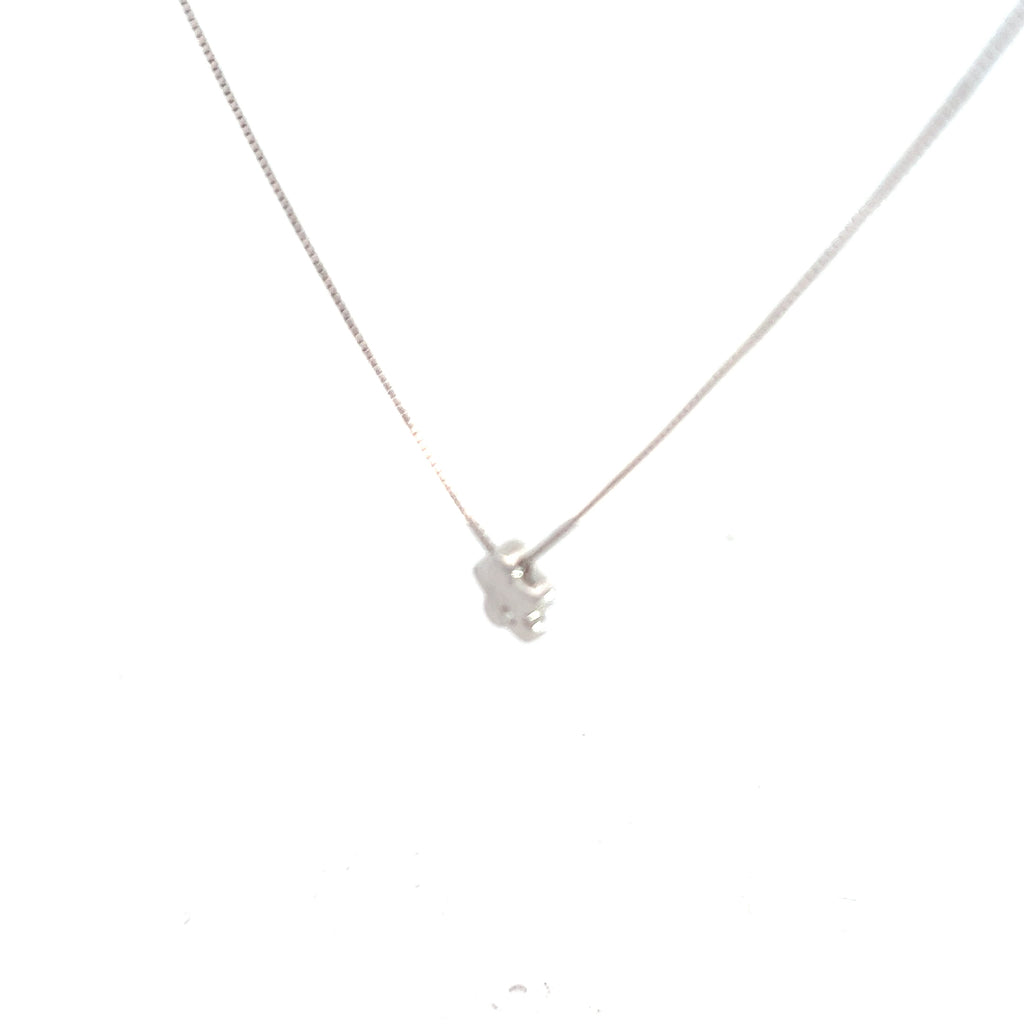 14k White Gold Flower with One Round Diamond / Small Box Chain Pendant   2.4gram 18"inch