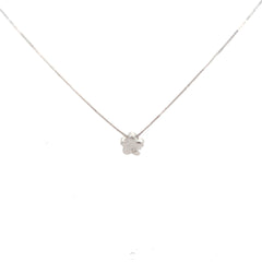 14k White Gold Flower with One Round Diamond / Small Box Chain Pendant   2.4gram 18"inch