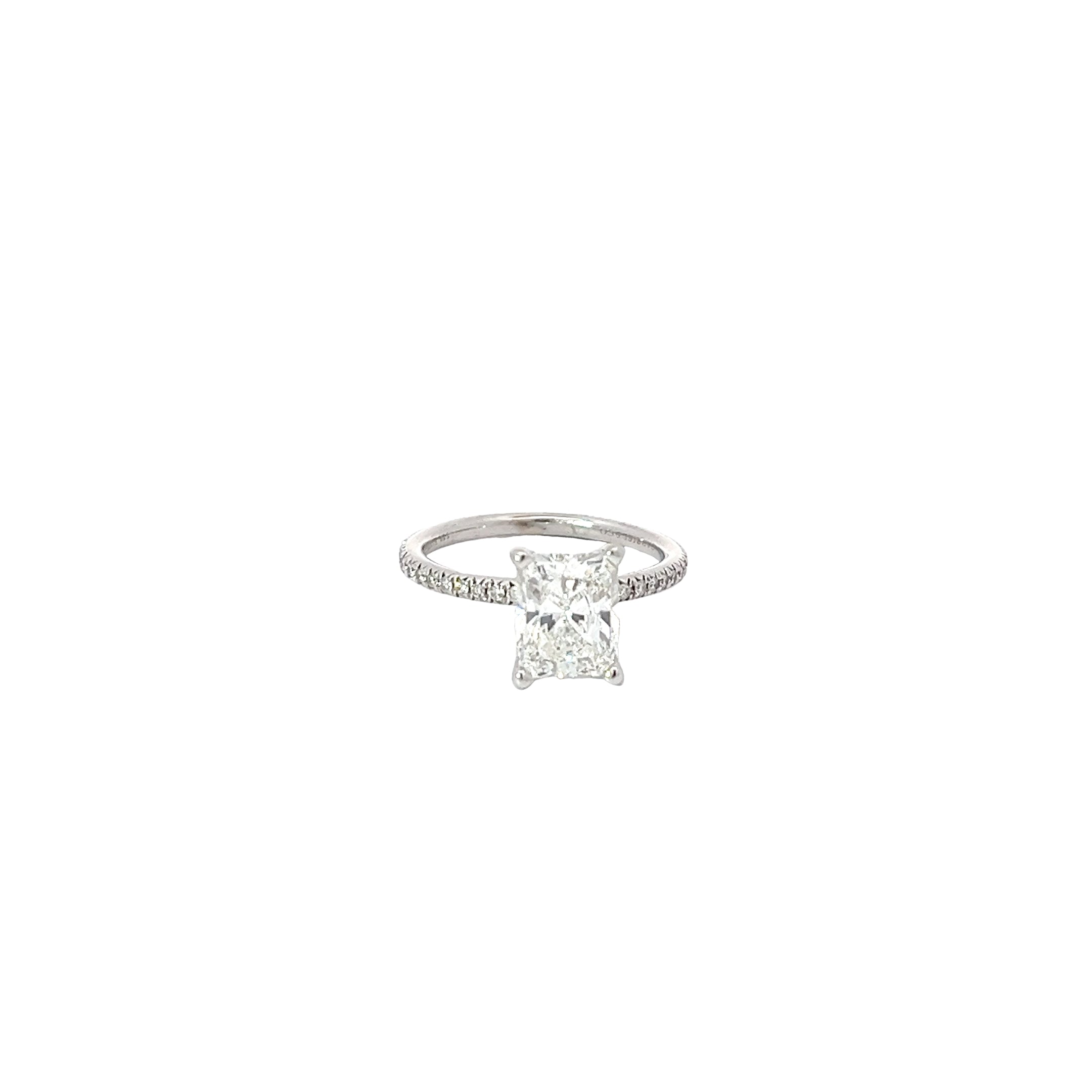 14KW 2.01CT F VS2 CUT CORNERED RECTANGULAR AND along the band .25CT G VS2 Round Diamond  Certified by GIA# 1186736871