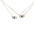 14K YELLOW AND WHITE GOLD .35CT DIAMOND AND .15CT BLUE DIAMOND EVIL EYE PENDANT