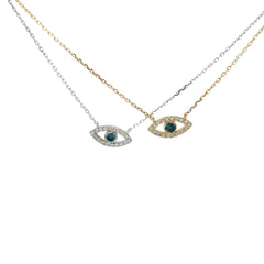 14K YELLOW AND WHITE GOLD .35CT DIAMOND AND .15CT BLUE DIAMOND EVIL EYE PENDANT