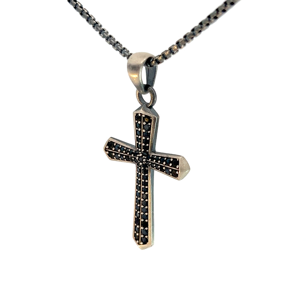 Sterling Silver 14.4 gram Necklace /Cross with Black Onyx Pendant