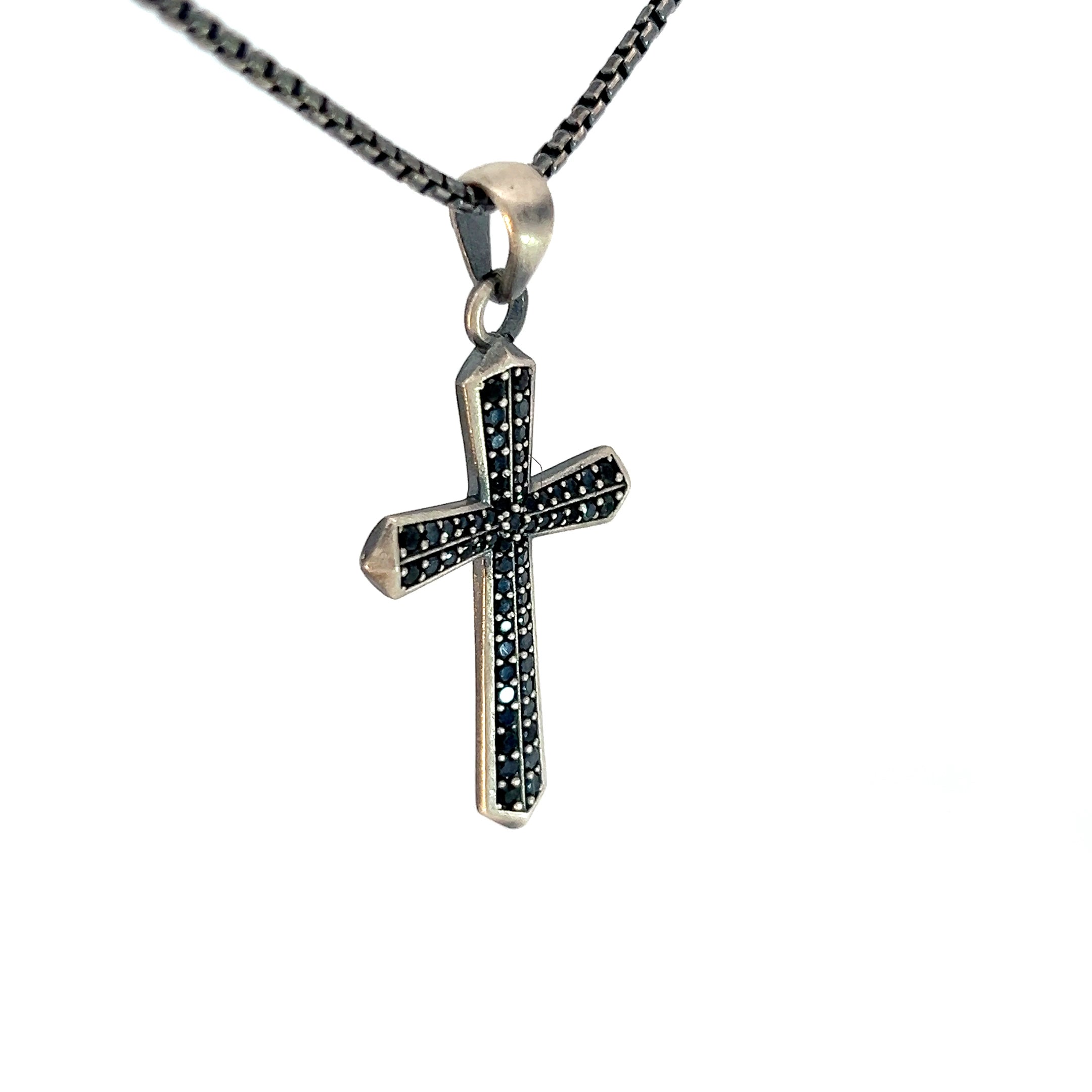 Sterling Silver 14.4 gram Necklace /Cross with Black Onyx Pendant