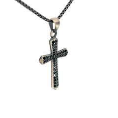Sterling Silver 14.4 gram Necklace /Cross with Black Onyx Pendant