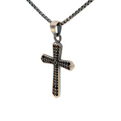 Sterling Silver 14.4 gram Necklace /Cross with Black Onyx Pendant