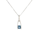 18k White Gold 1ct AAA Asher Cut Blue Sapphire and Round Diamond Necklace