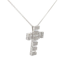 18k White Gold 2.00ct Baguette Diamond /1.50ct F VS2 Round Diamond Cross Pendant