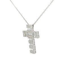 18k White Gold 2.00ct Baguette Diamond /1.50ct F VS2 Round Diamond Cross Pendant