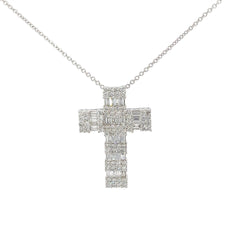 18k White Gold 2.00ct Baguette Diamond /1.50ct F VS2 Round Diamond Cross Pendant