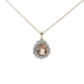 14k Two Tone 3.00ct Pear Shape Brownish Orange Topaz Antique Cut and 1.50ct  G SI1 Vintage Pendant Certified By Gia# 5231490773
