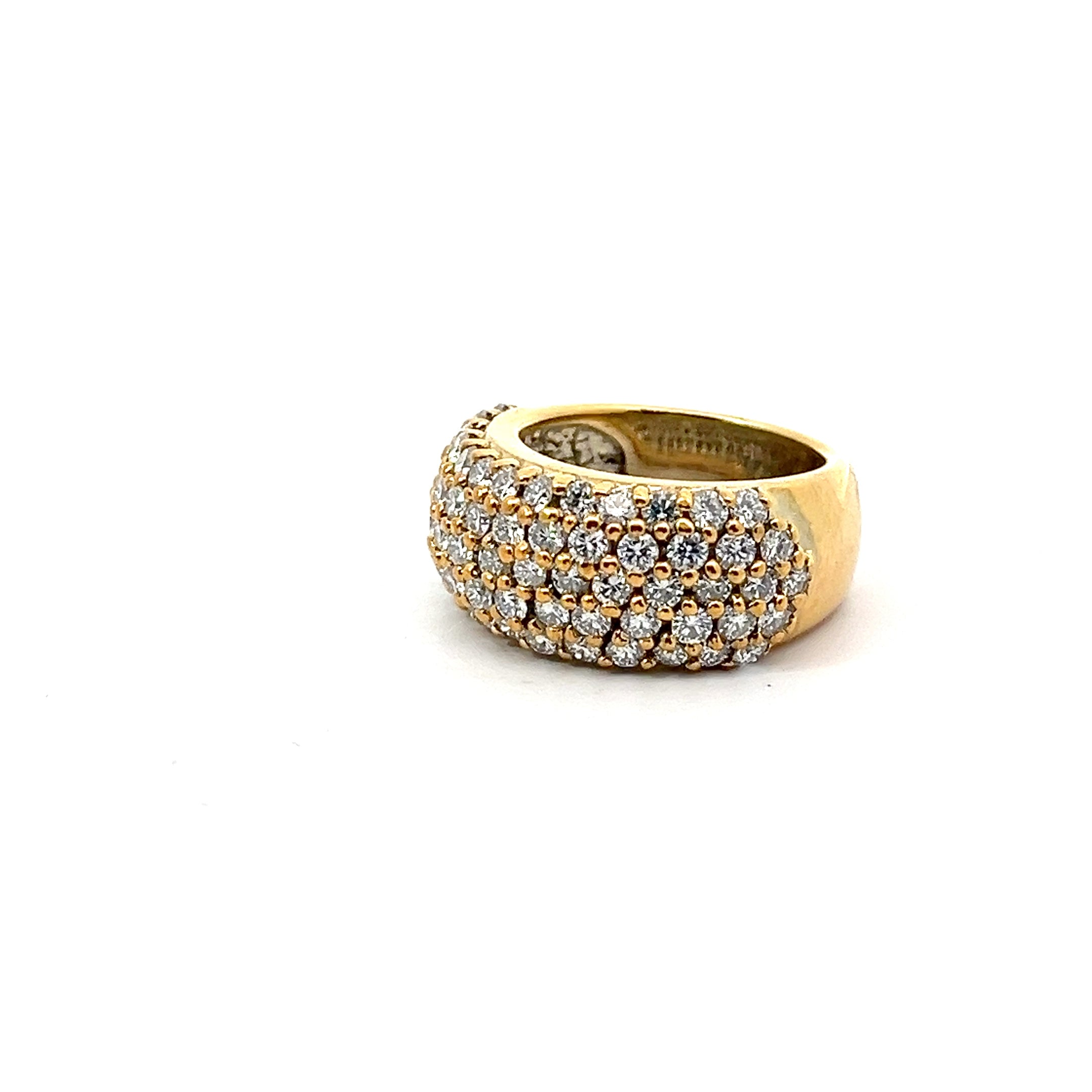 14K Yellow Gold 2.00ct E VS2 Round 5 Row 74 Diamond 9mm Ring