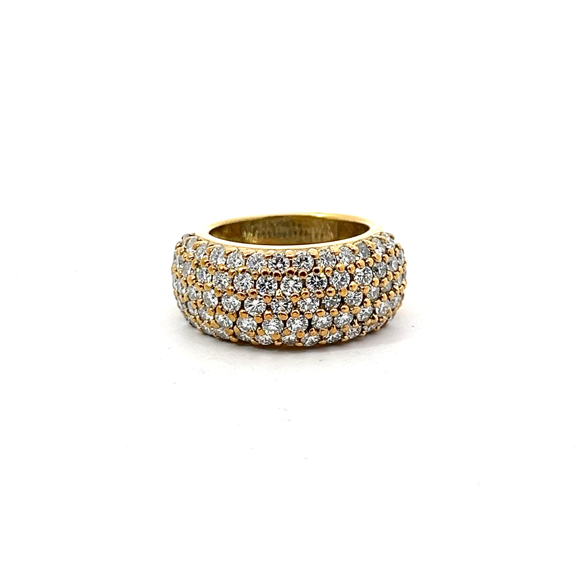 14K Yellow Gold 2.00ct E VS2 Round 5 Row 74 Diamond 9mm Ring