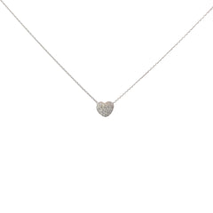 18k White Gold .33ct G VS2 Round Diamond Pave Puffed Heart Necklace