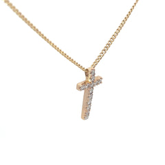 14k Yellow Gold .50ct G VS2 Round Diamond Cross Pendant 3/4" x 1/2" with Adjustable Micro Cuban Unisex Necklace