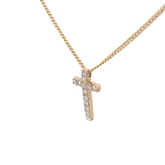 14k Yellow Gold .50ct G VS2 Round Diamond Cross Pendant 3/4" x 1/2" with Adjustable Micro Cuban Unisex Necklace