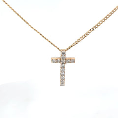 14k Yellow Gold .50ct G VS2 Round Diamond Cross Pendant 3/4" x 1/2" with Adjustable Micro Cuban Unisex Necklace