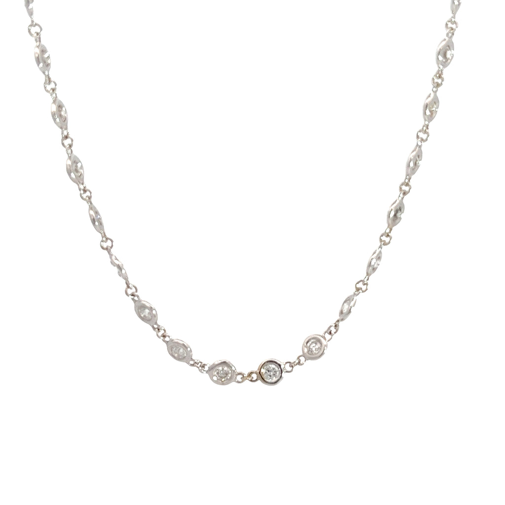 14k White Gold 3.52ct G SI1 Round Diamond / Diamond by the Yard Necklace 16" inch