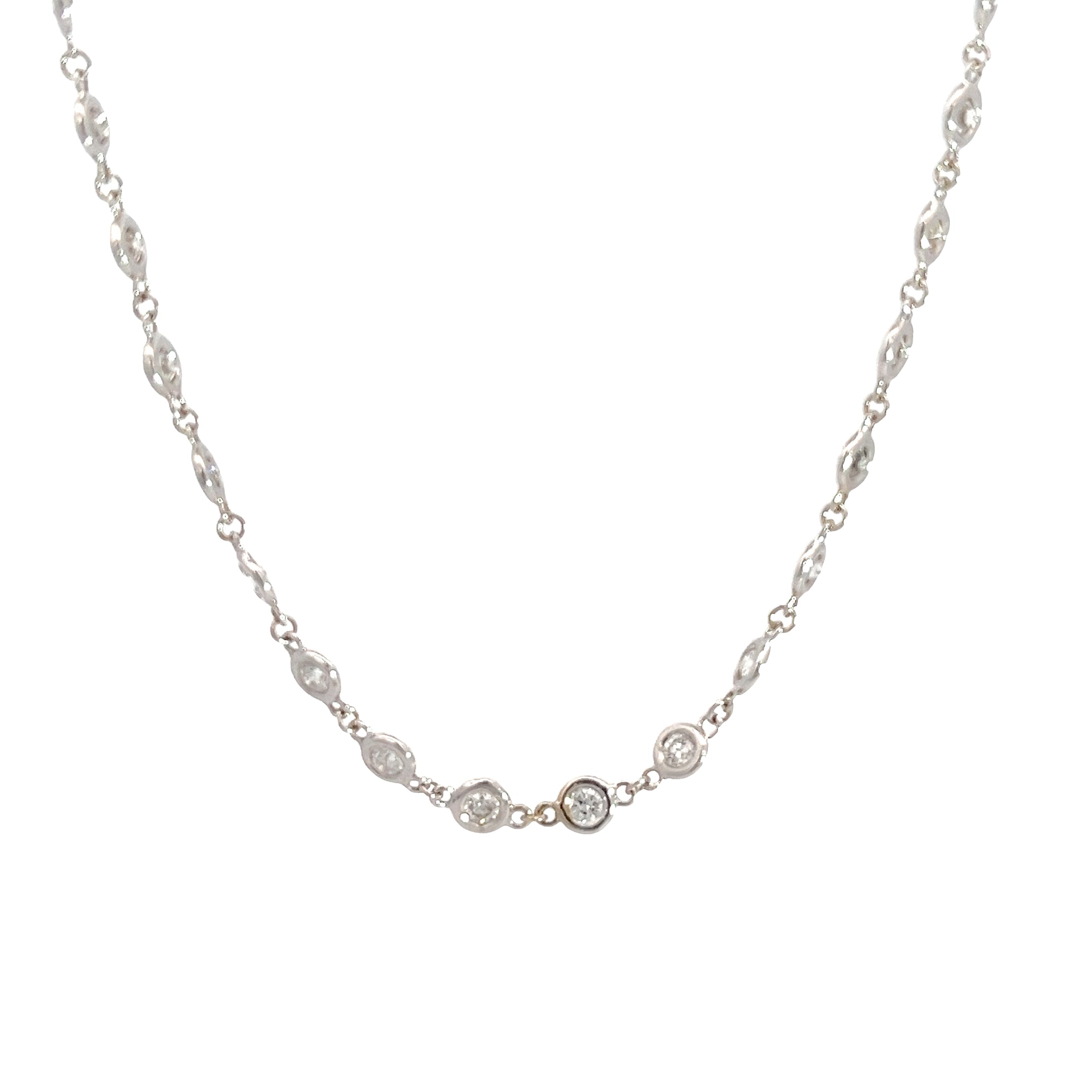 14k White Gold 3.52ct G SI1 Round Diamond / Diamond by the Yard Necklace 16" inch