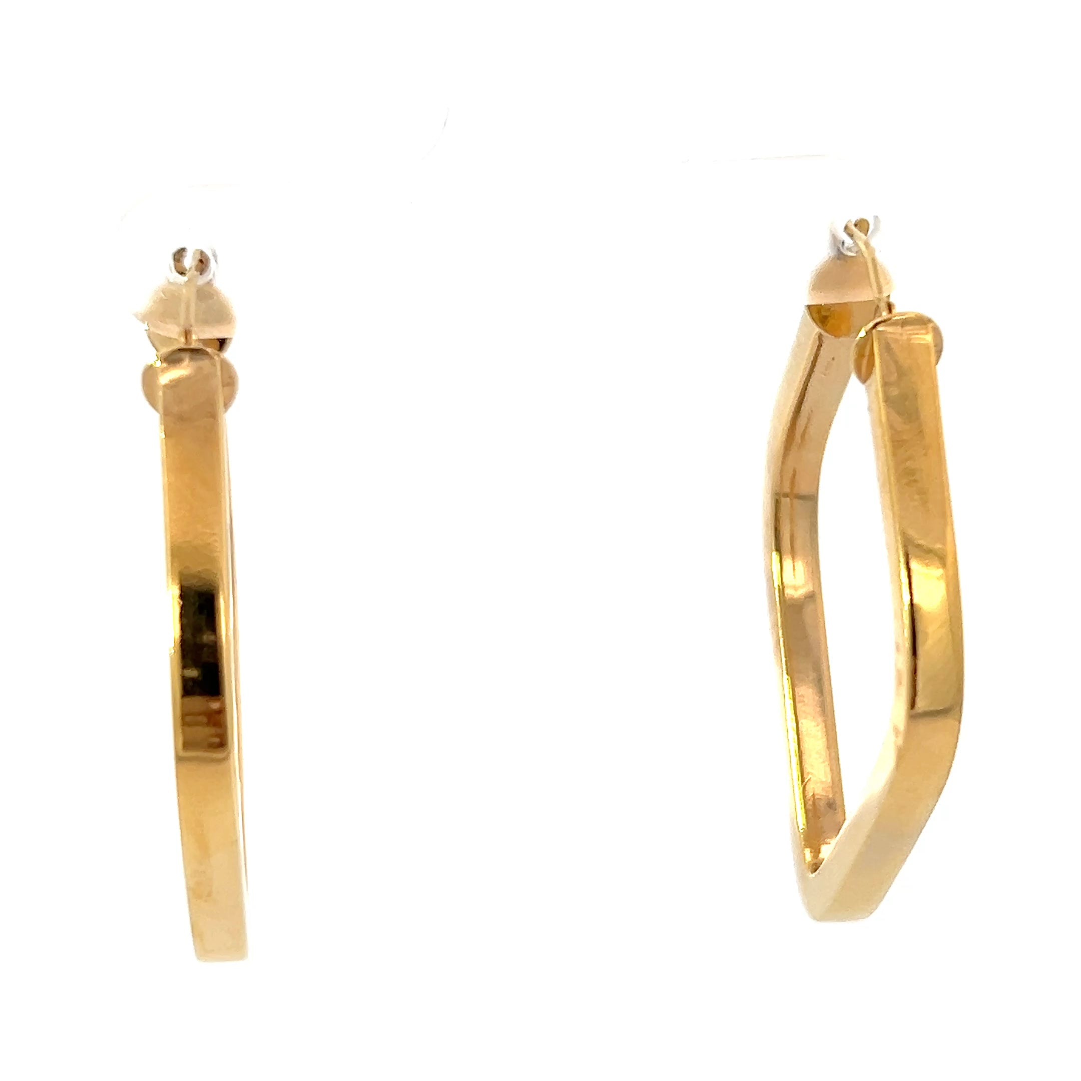 14k Yellow Gold Diamond Shape Hoop Earrings 1 3/4 x 1 1/2  3.2mm 2.4 gram