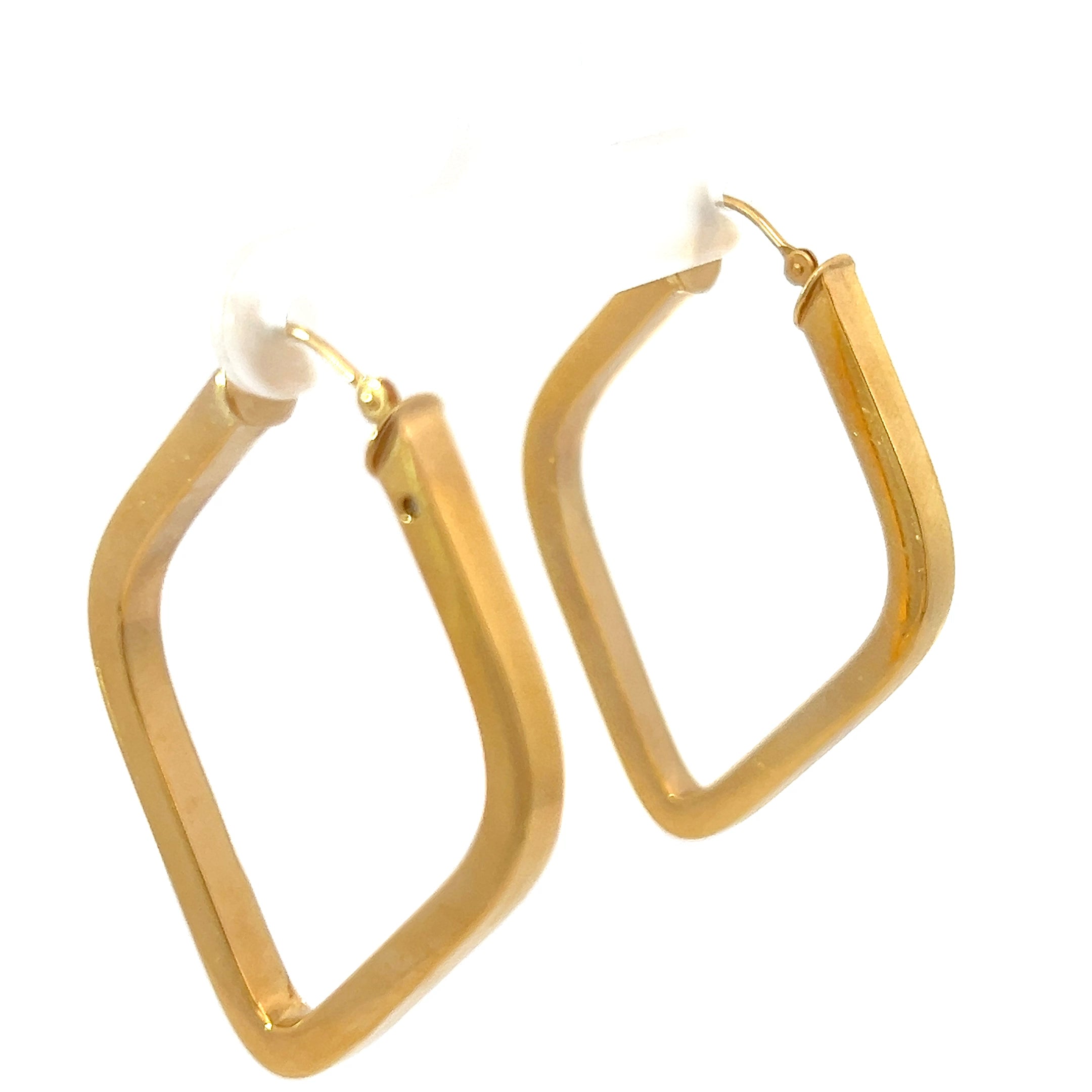 14k Yellow Gold Diamond Shape Hoop Earrings 1 3/4 x 1 1/2  3.2mm 2.4 gram