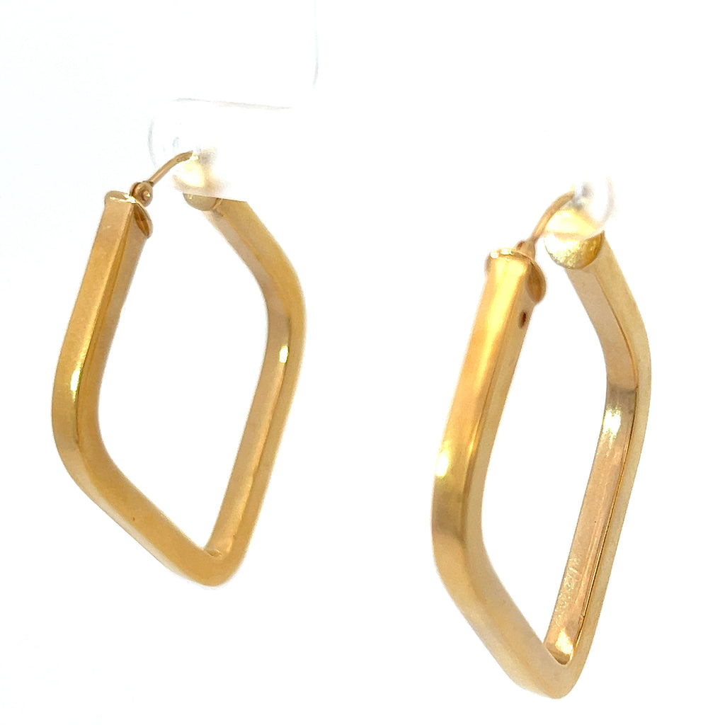 14k Yellow Gold Diamond Shape Hoop Earrings 1 3/4 x 1 1/2  3.2mm 2.4 gram