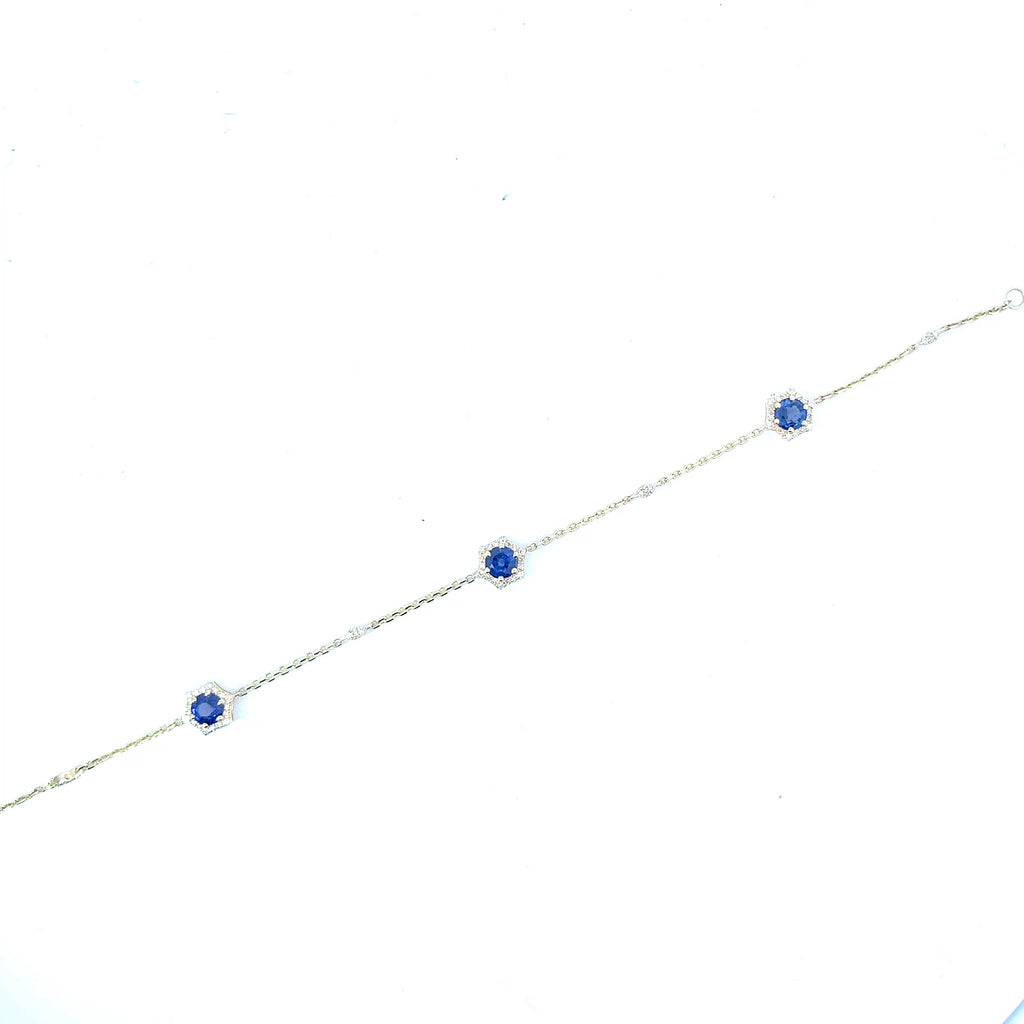 14k Yellow and White Gold 1.51ct Round Sapphire/ .25ct G SI1 Round Diamond Bracelet