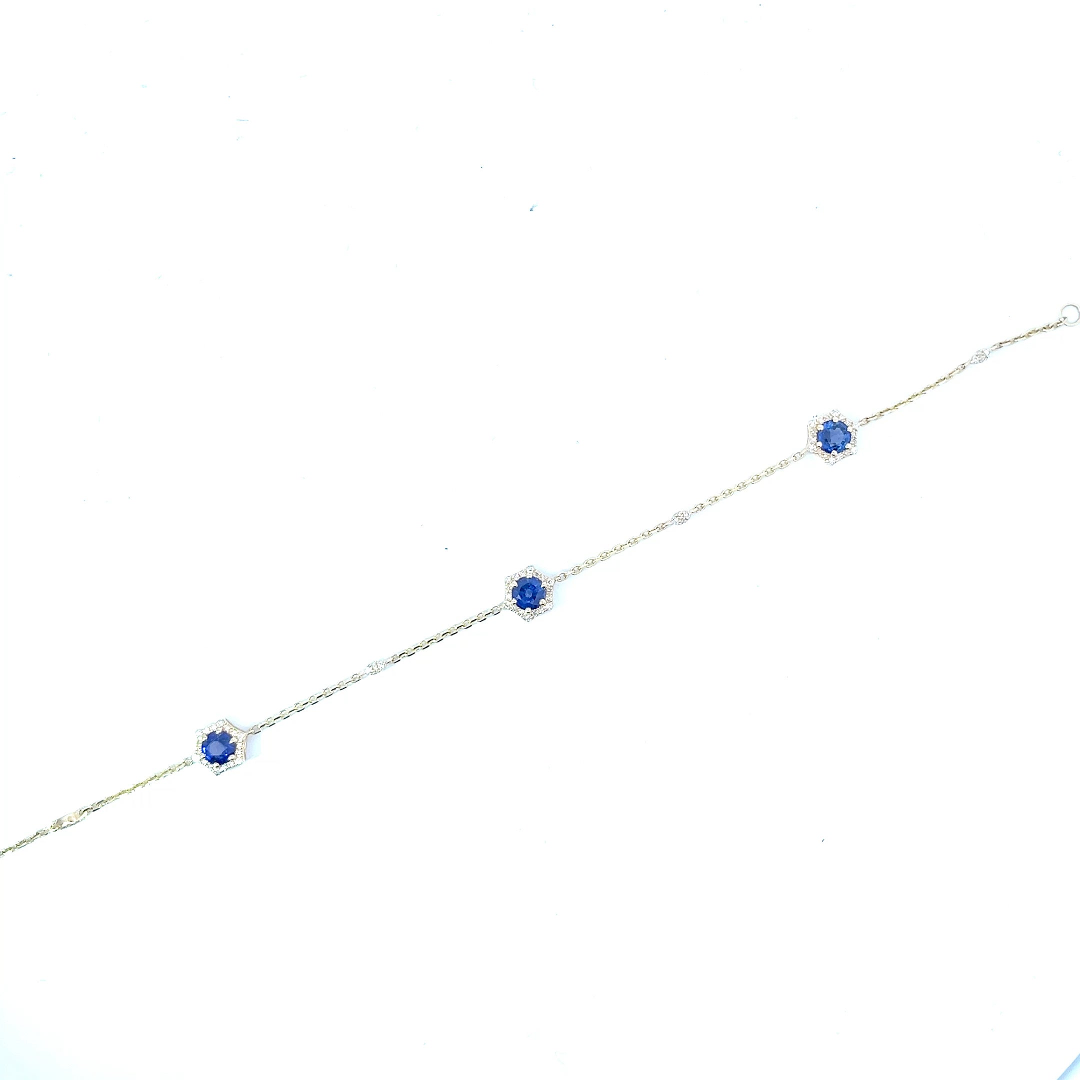 14k Yellow and White Gold 1.51ct Round Sapphire/ .25ct G SI1 Round Diamond Bracelet