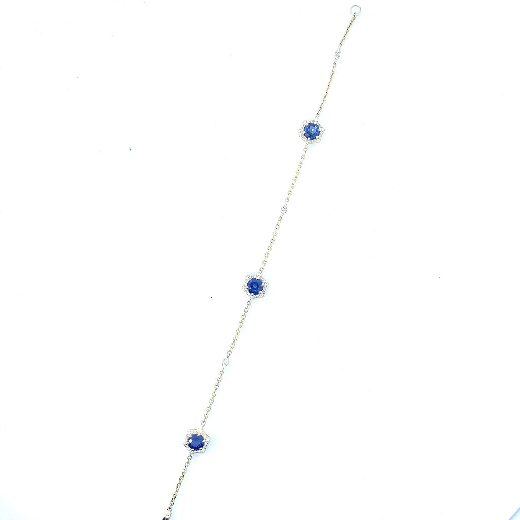 14k Yellow and White Gold 1.51ct Round Sapphire/ .25ct G SI1 Round Diamond Bracelet