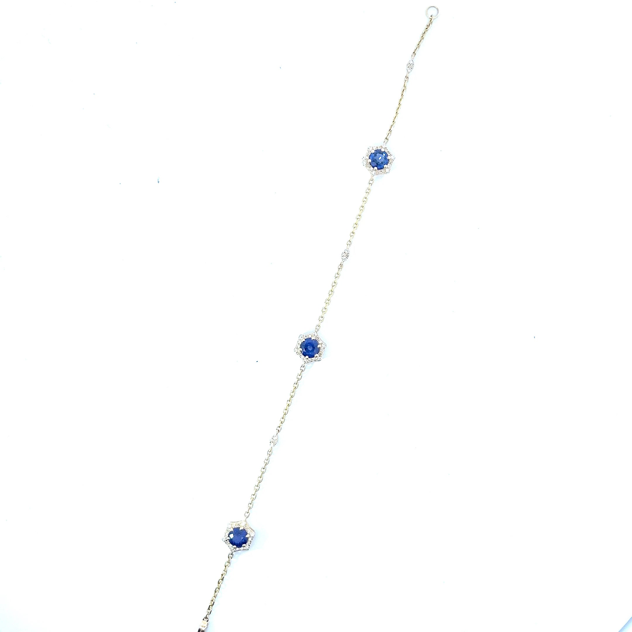 14k Yellow and White Gold 1.51ct Round Sapphire/ .25ct G SI1 Round Diamond Bracelet