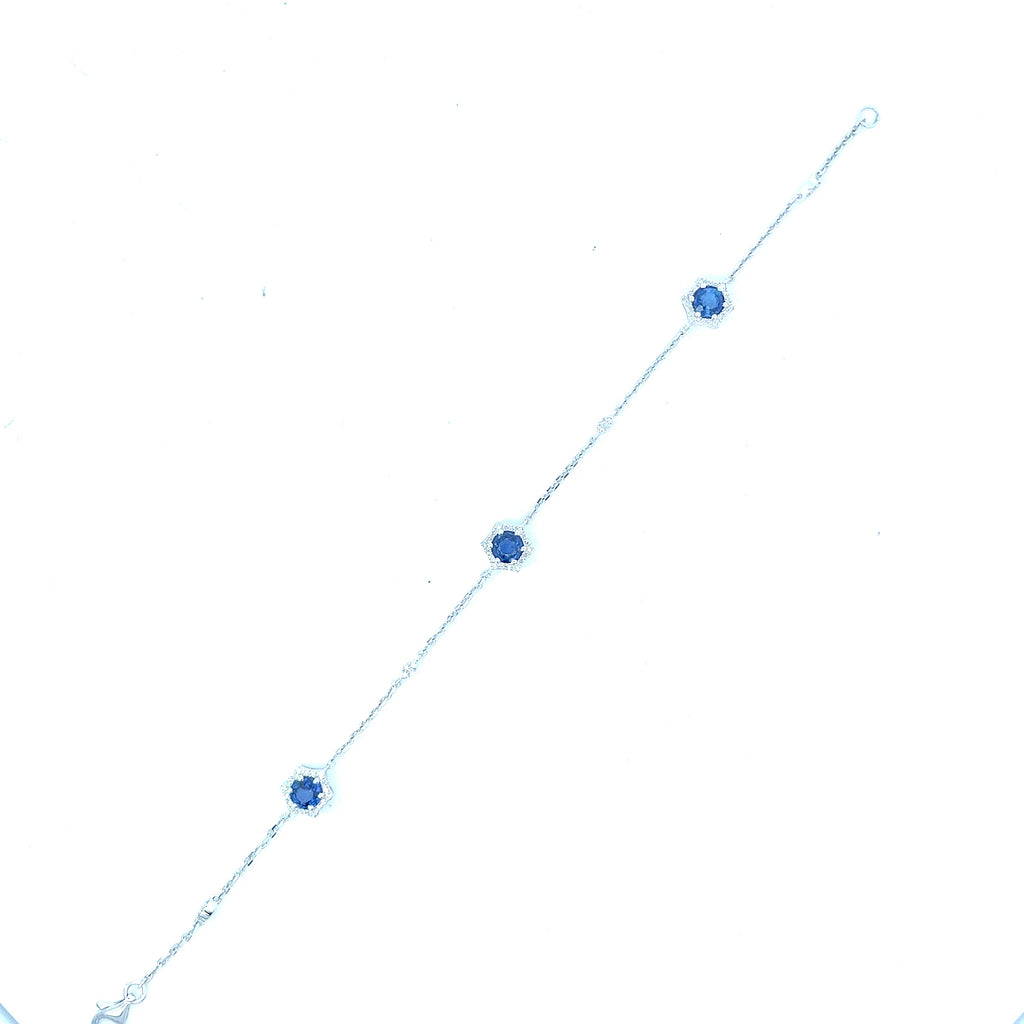 14k Yellow and White Gold 1.51ct Round Sapphire/ .25ct G SI1 Round Diamond Bracelet