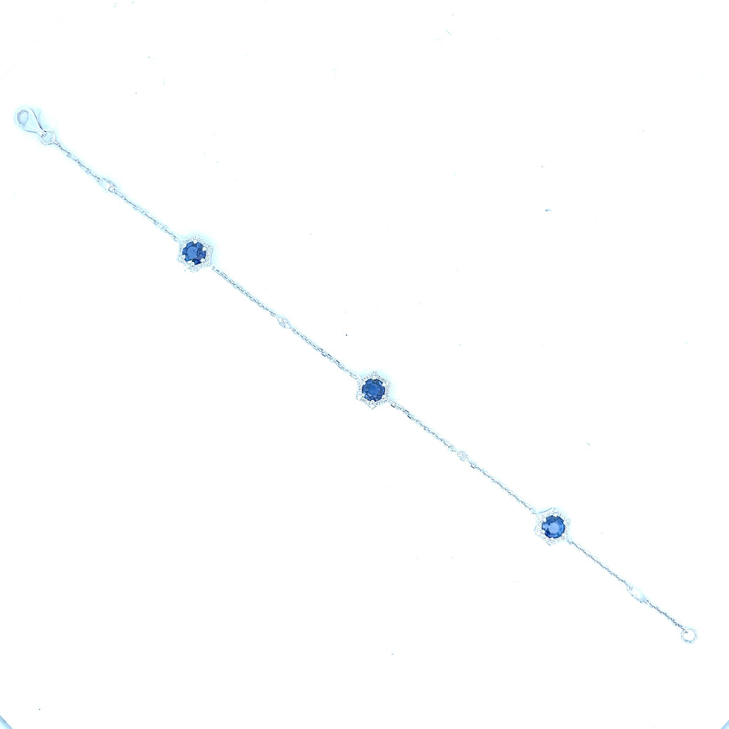 14k Yellow and White Gold 1.51ct Round Sapphire/ .25ct G SI1 Round Diamond Bracelet