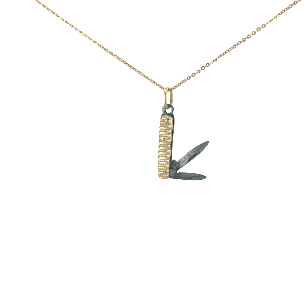 14k Yellow Gold Vintage Pocket Knife Pendant 4.9 gram