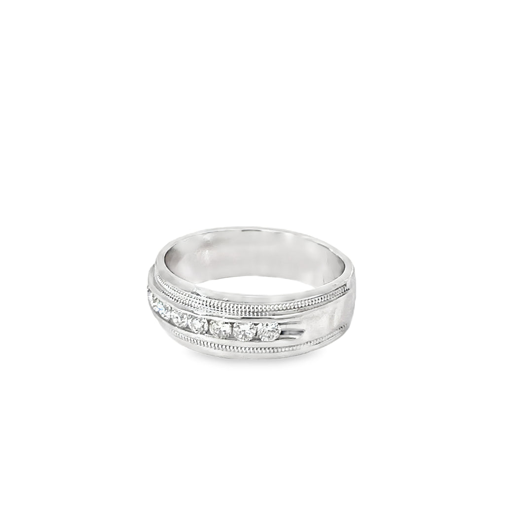 14k White Gold .50ct G VS2 (9) Round Diamond Men Wedding Band 7.5mm