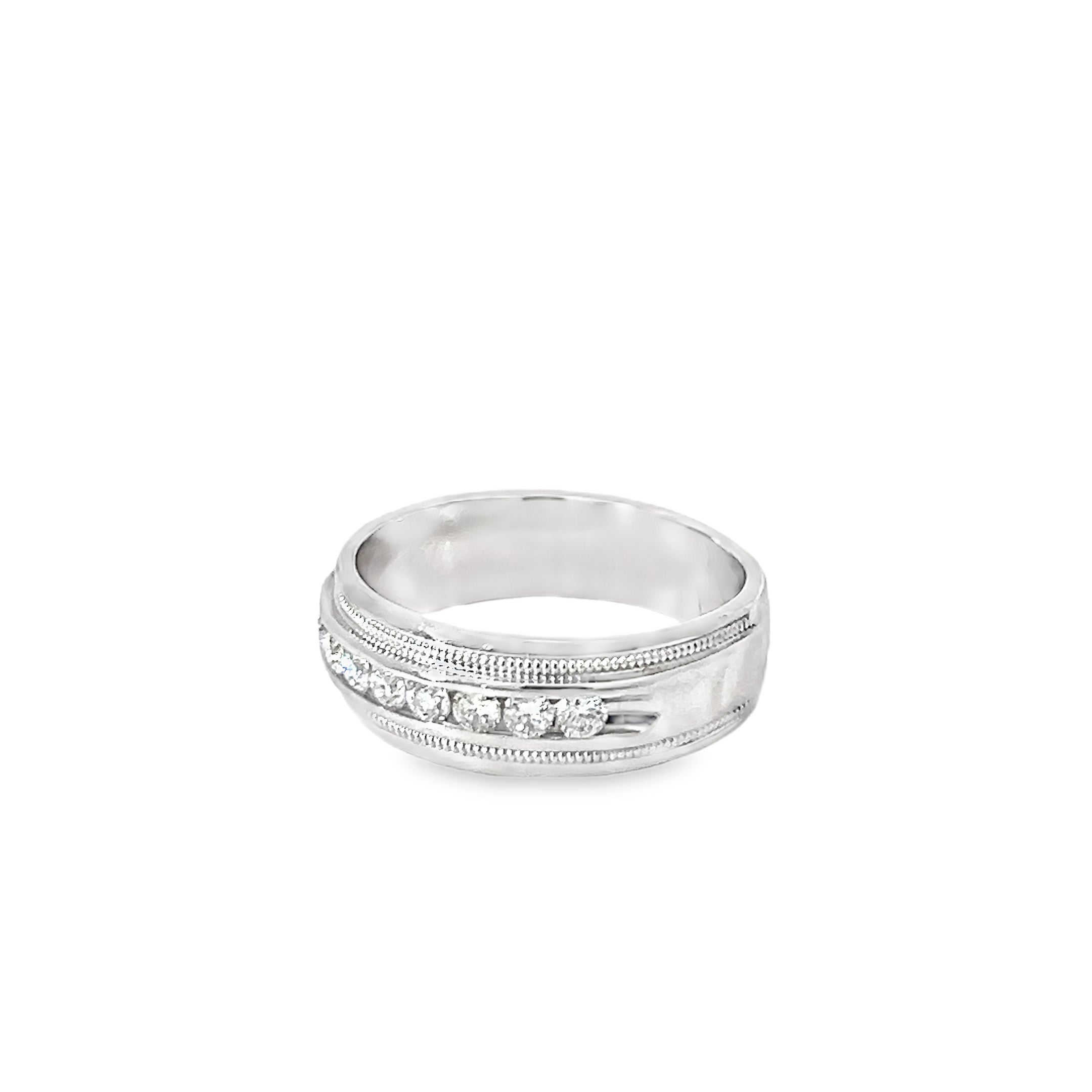 14k White Gold .50ct G VS2 (9) Round Diamond Men Wedding Band 7.5mm