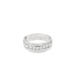 14k White Gold .50ct G VS2 (9) Round Diamond Men Wedding Band 7.5mm