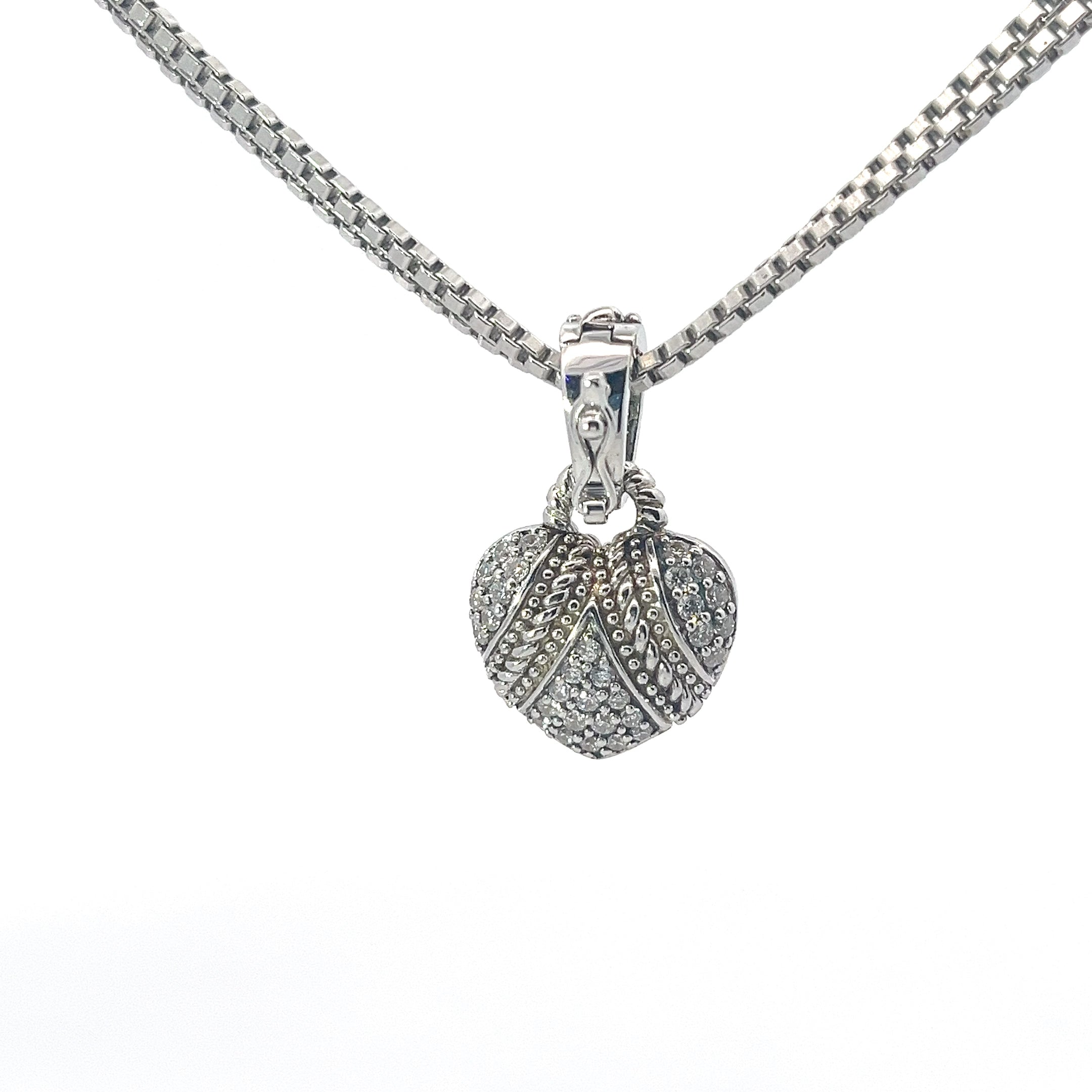Pre-Owned Judith Ripka 925 Double Box 17"inch Necklace with CZ's Heart Pendant