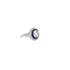 18K WHITE GOLD 1.14CT M VS2 ROUND CENTER DIAMOND AND 1.00CT BLUE SAPPHIRE ON THE HALO /.20CT DIAMOND FOR 1.50CT ROUND DIAMOND ON THE HALO 9.02MM