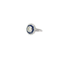 18K WHITE GOLD 1.41CT M VS2 ROUND CENTER DIAMOND AND 1.00CT BLUE SAPPHIRE ON THE HALO /.20CT DIAMOND FOR 1.50CT ROUND DIAMOND ON THE HALO 9.02MM