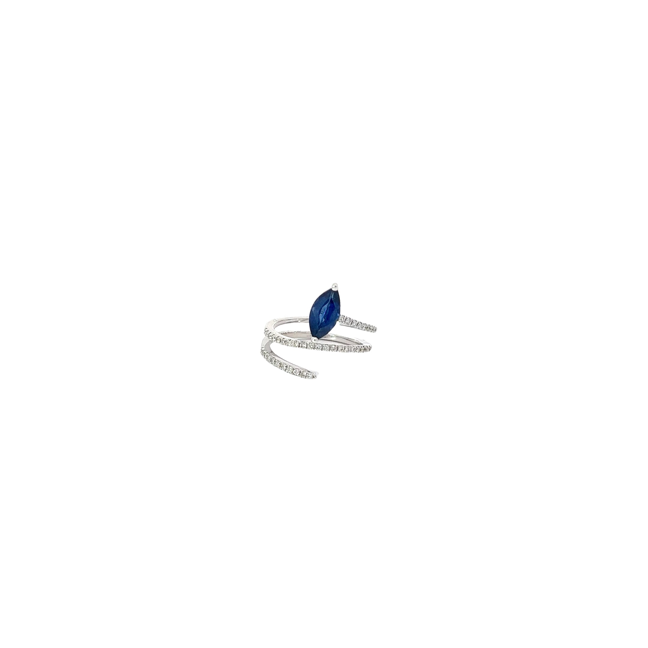 14K WHITE GOLD 1.25CT MARQUISE BLUE SAPPHIRE AA AND .25CT G VS2 DIAMOND SNAKE RING