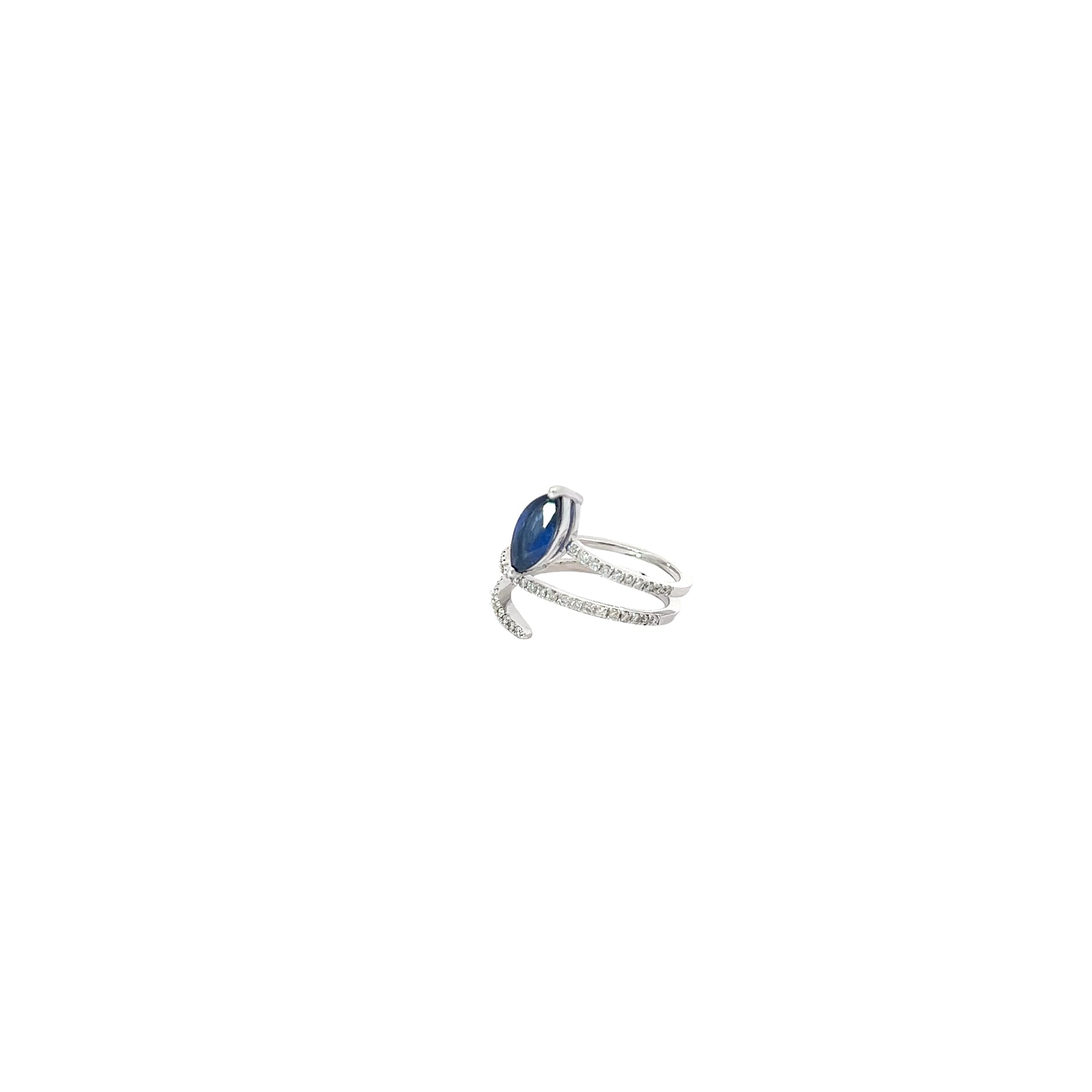 14K WHITE GOLD 1.25CT MARQUISE BLUE SAPPHIRE AA AND .25CT G VS2 DIAMOND SNAKE RING