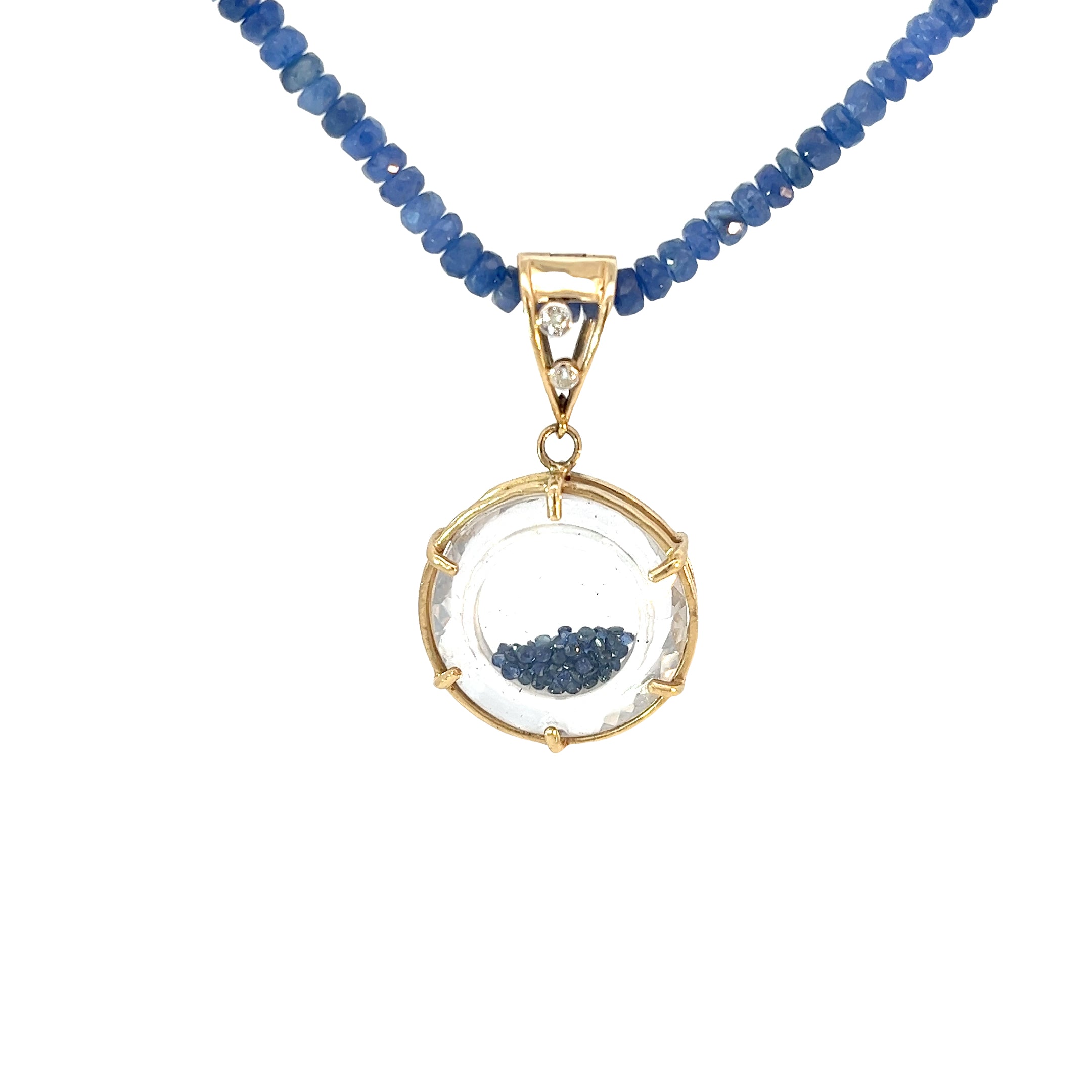 14KY BLUE SAPPHIRE BEAD WITH SAPPHIRE PORTRAIT NECKLACE