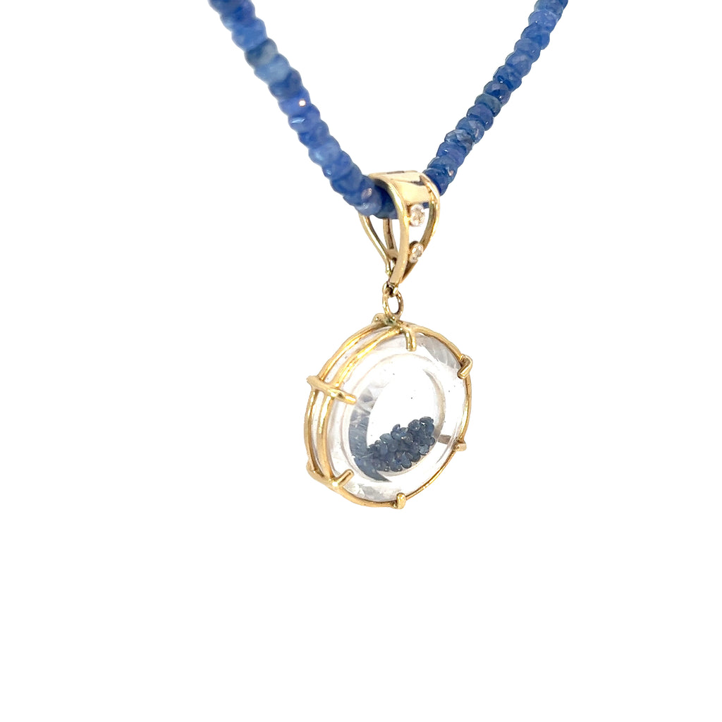 14KY BLUE SAPPHIRE BEAD WITH SAPPHIRE PORTRAIT NECKLACE