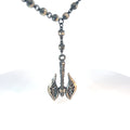 Sterling Silver 65.1 gram Beaded Necklace / Warrior Battle Axe Labrys Pendant