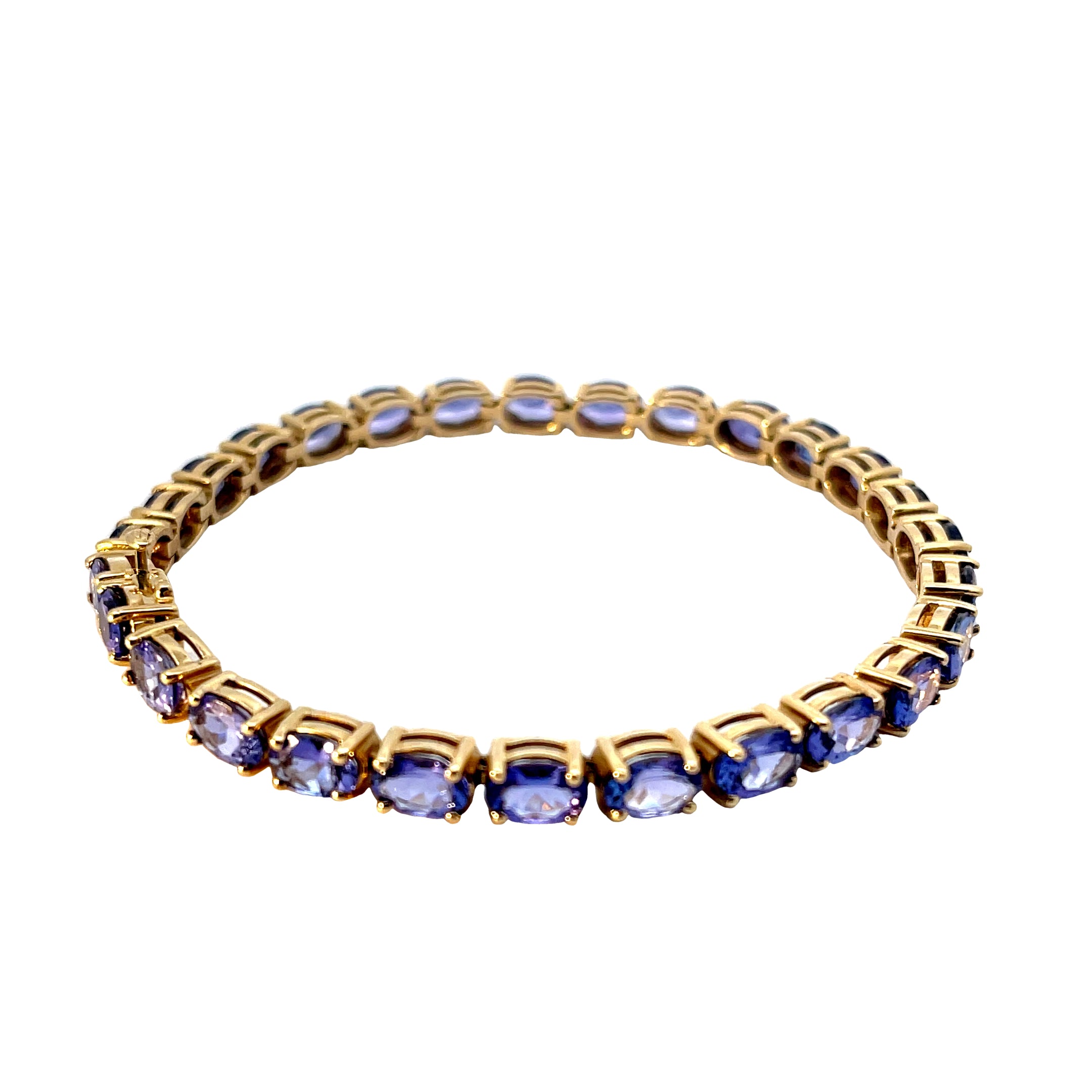 14K YELLOW GOLD 20cts AA TANZANITE 28 OVAL  BRACELET 7 1/2