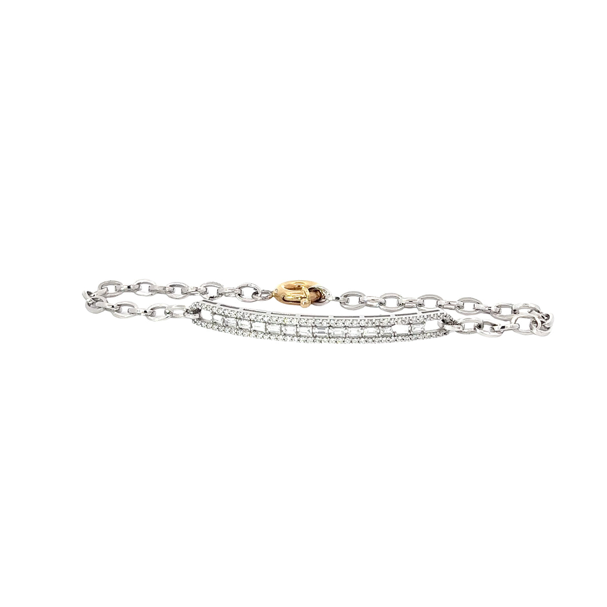 14k White Gold .52ct G VS2 Baguette and Round  Diamond Bracelet